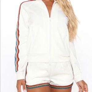 White with Rainbow Stripe Track Suit Short Set